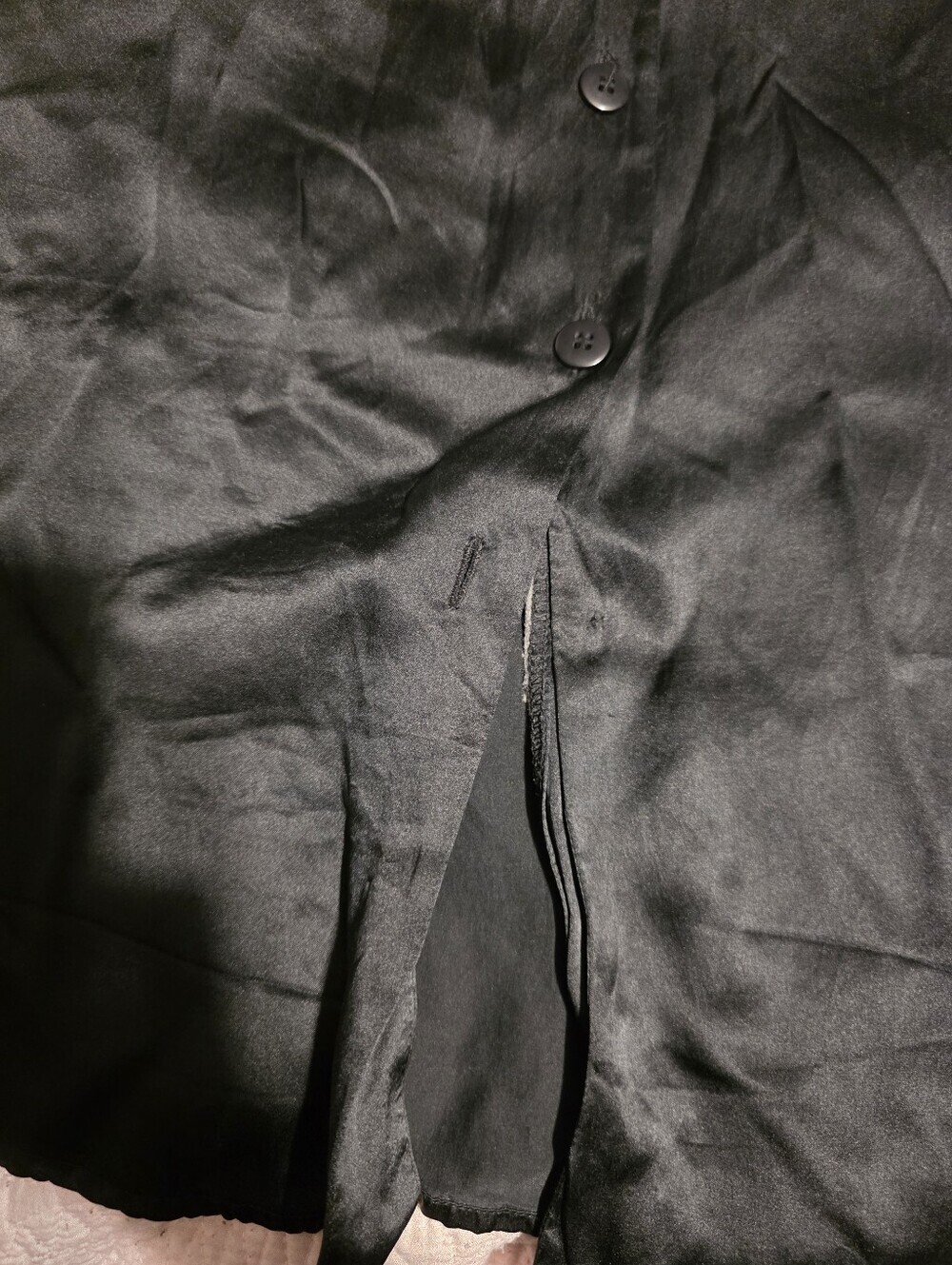 Classic Black Silk Button-Up Blouse - Picture 3 of 7